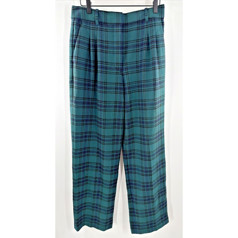 Wilfred Aritzia Effortless Plaid Pant Women Size 10 High Rise Wide Leg Trousers